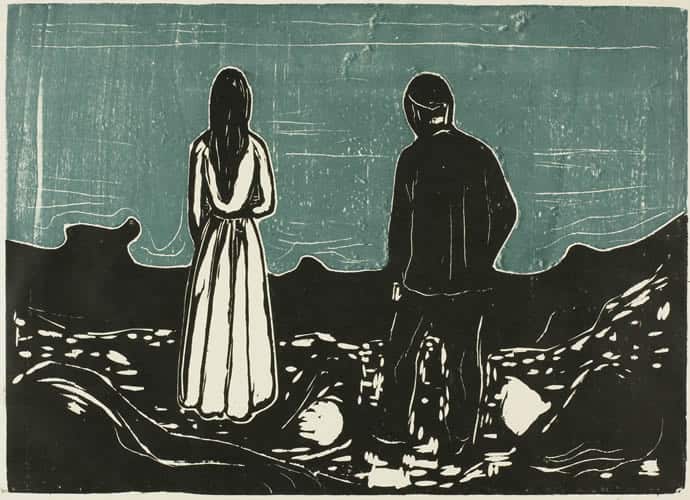 Woodprint version of Two Human Beings or The Lonely Ones