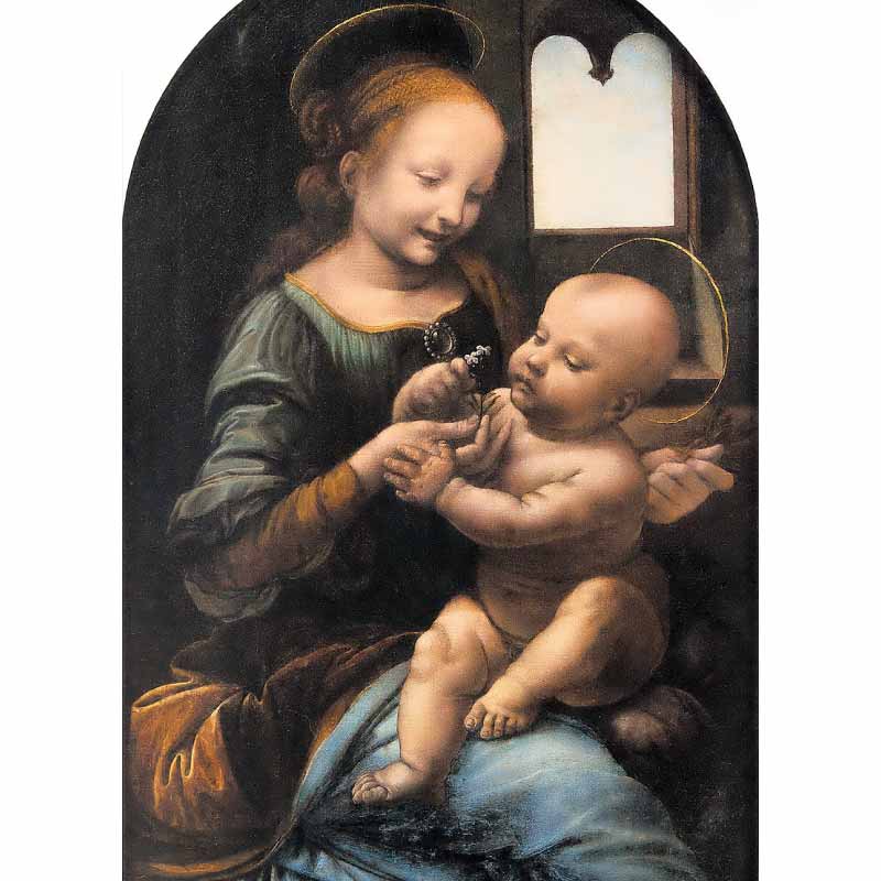 Chiaroscuro painting by Leonardo da Vinci baby jesus with mother mary