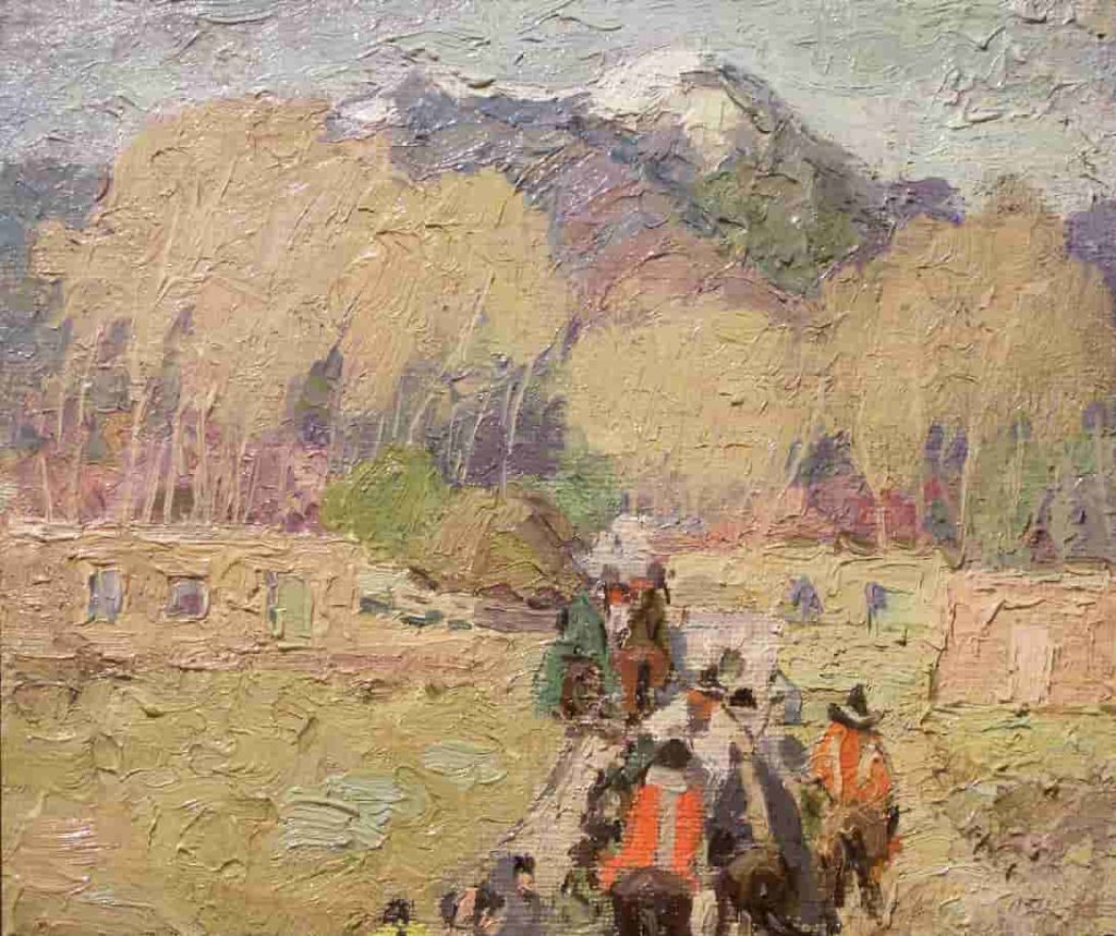 Famous impasto painting of the Taos Mountains by Cordelia Wilson