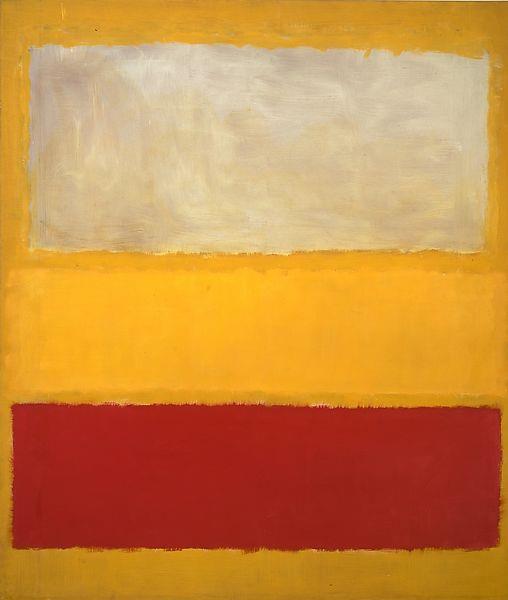 white, yellow and red stripes on portrait canvas by mark rothko, no.13