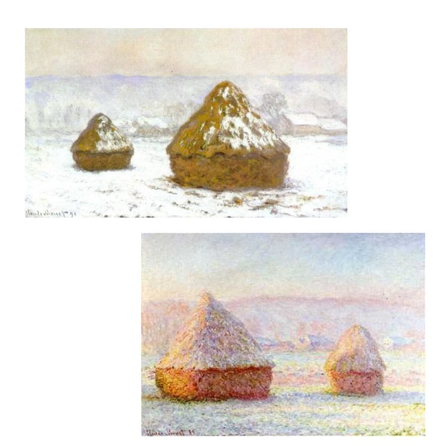 Different Haystack paintings in the series by Claude Monet